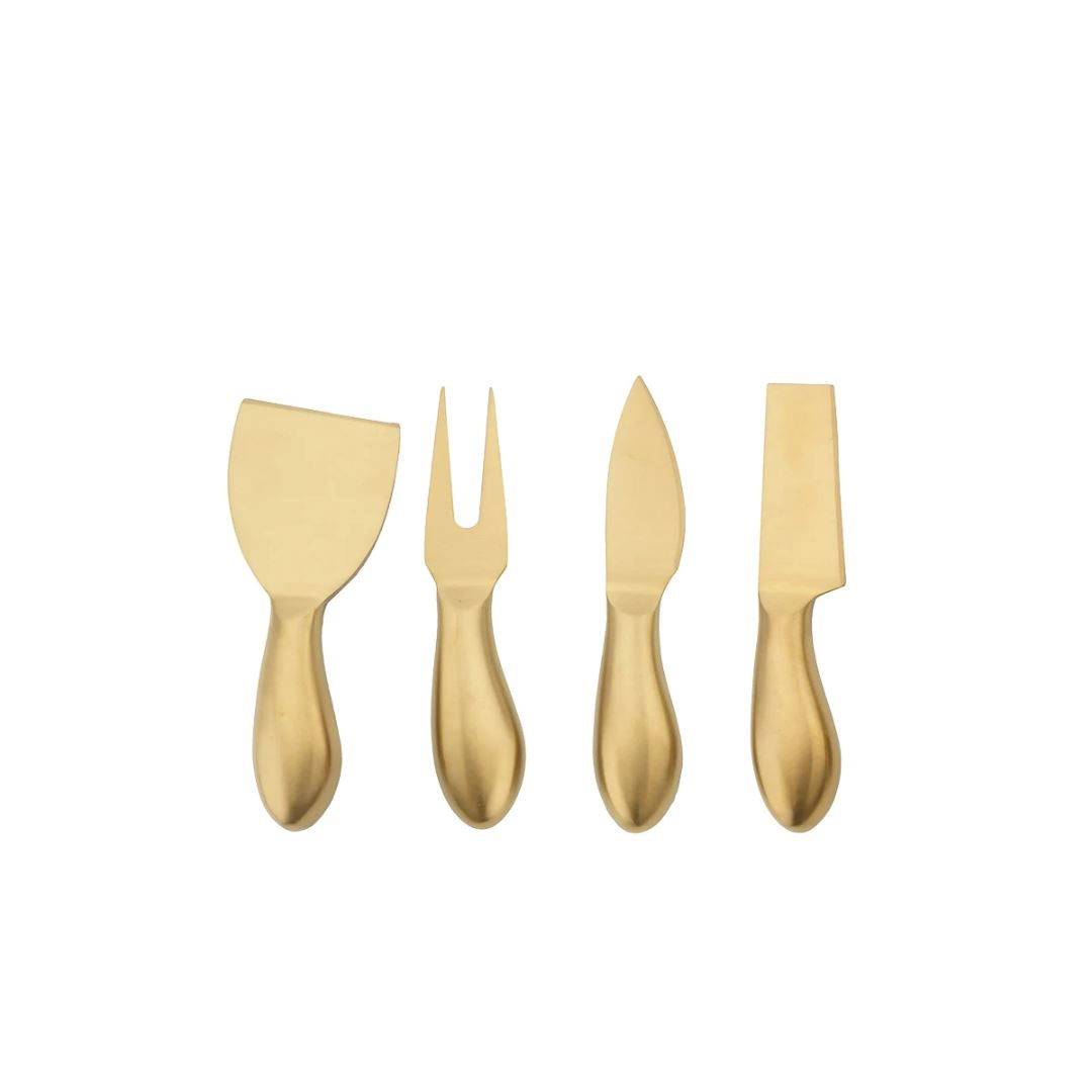 Kit para Queijos em Aço Inoxidável - Utensílios Elegantes Mesa Posta010 Cozinha com Estilo Dourado 4 Peças 