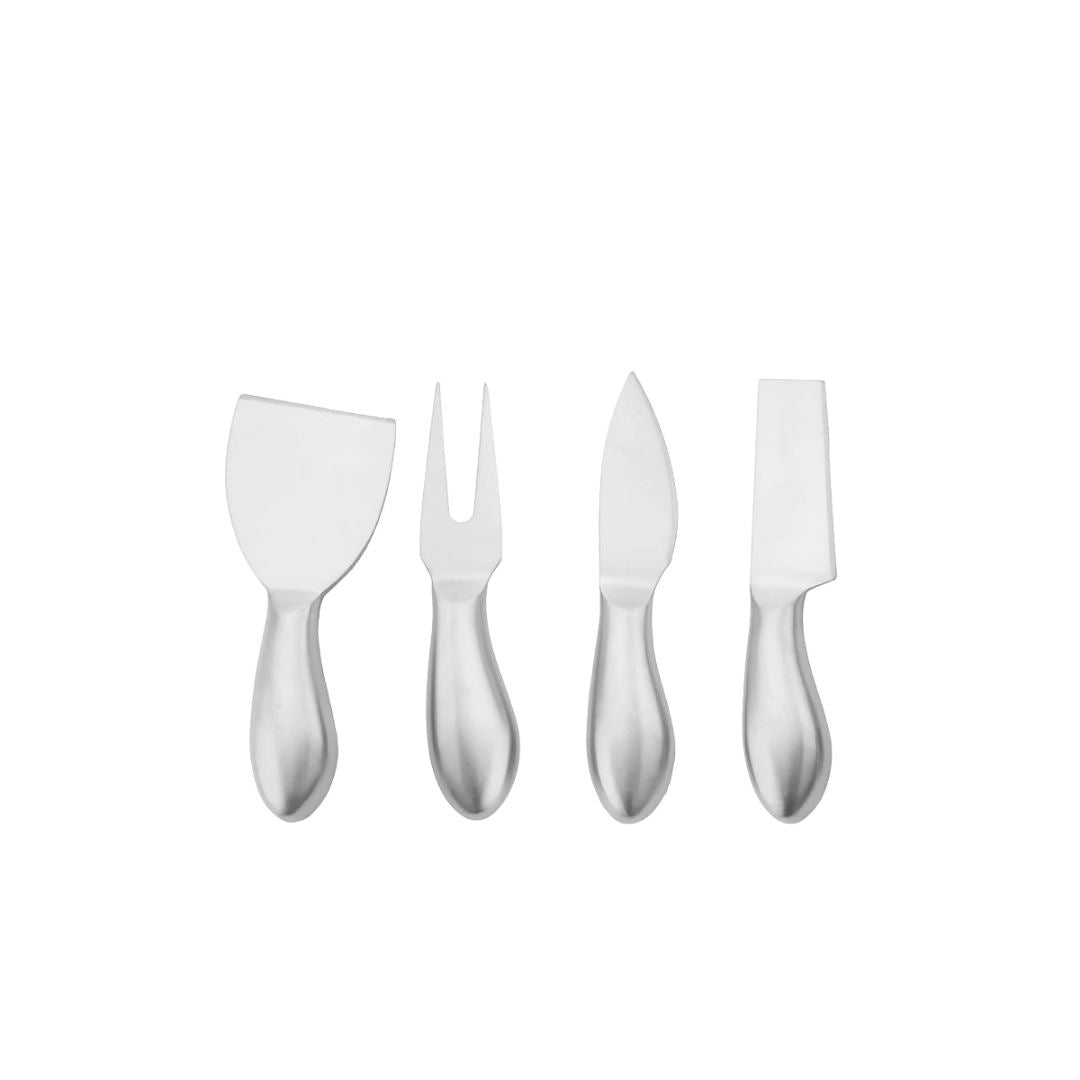 Kit para Queijos em Aço Inoxidável - Utensílios Elegantes Mesa Posta010 Cozinha com Estilo Prata 4 Peças 