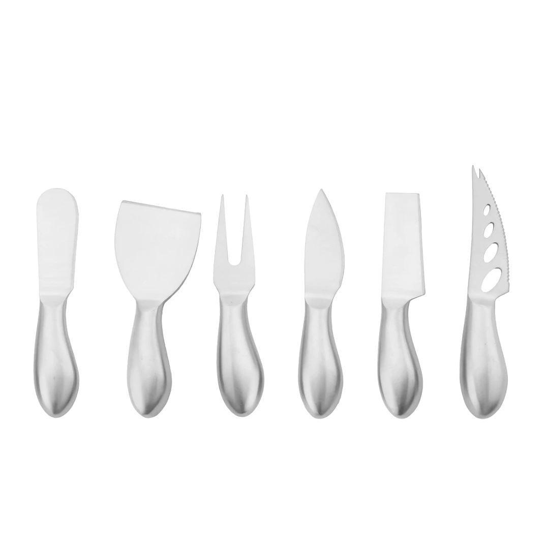 Kit para Queijos em Aço Inoxidável - Utensílios Elegantes Mesa Posta010 Cozinha com Estilo Prata 6 Peças 