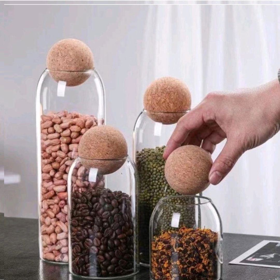 Kit Pote de Mantimentos de Vidro com Tampa de Cortiça Organizadores017 Cozinha com Estilo 