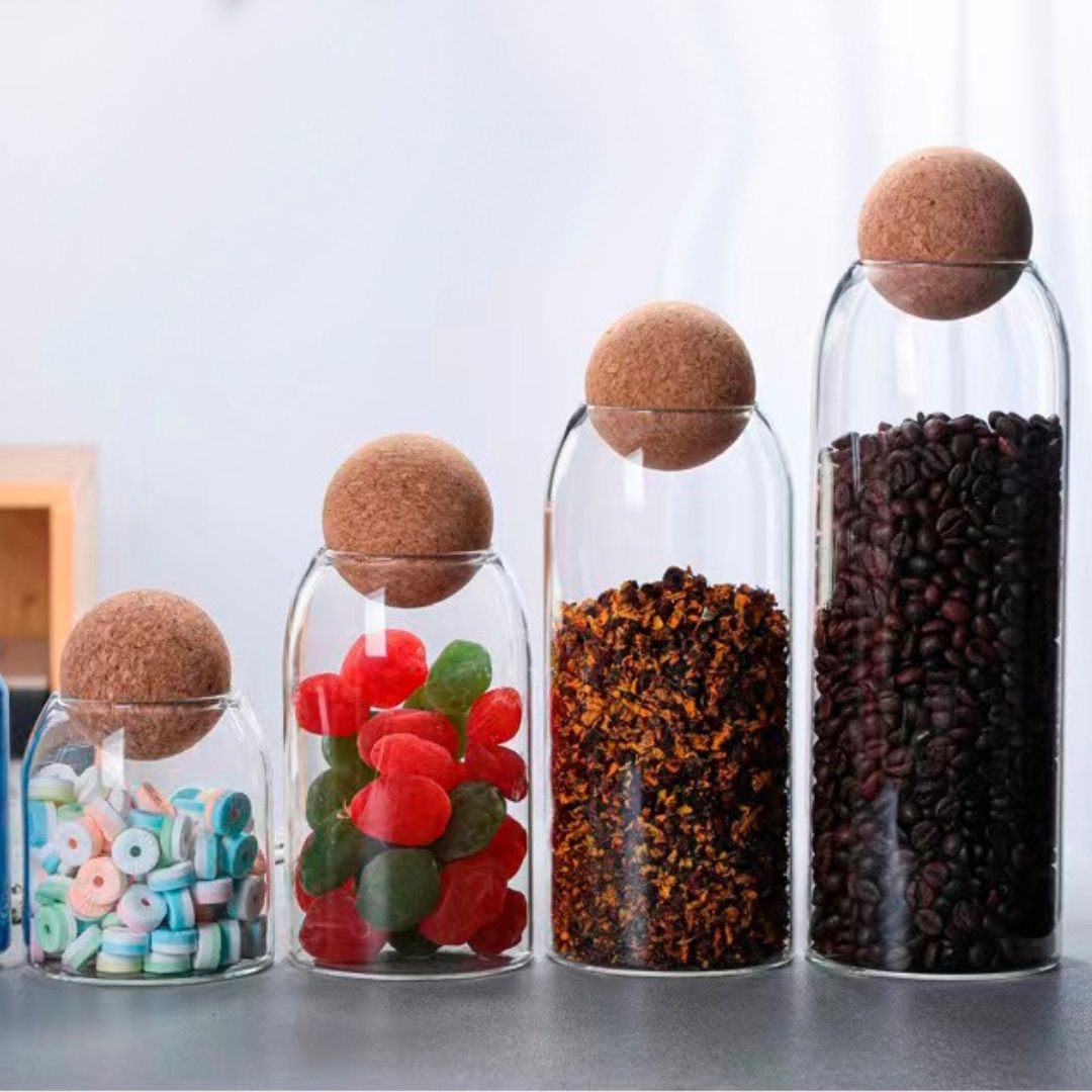 Kit Pote de Mantimentos de Vidro com Tampa de Cortiça Organizadores017 Cozinha com Estilo 