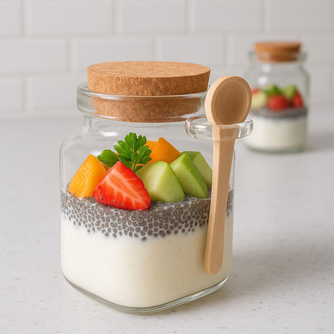 Kit Potes Porta Mantimentos de Vidro com Tampa Rolha e Colher de Bambu Utilidades029 Cozinha com Estilo 