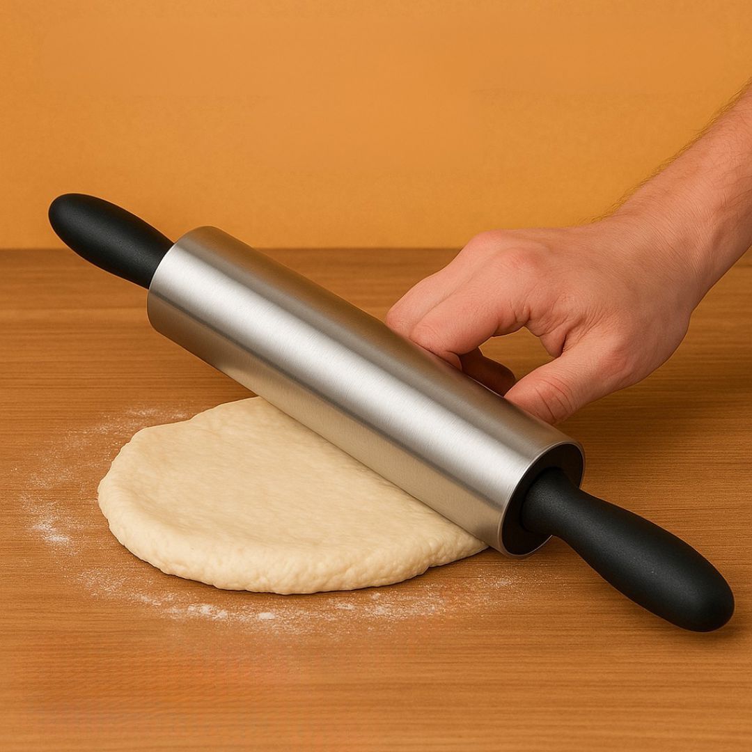 Kit Rolo de Massa Inox Giratório + Espátula Profissional Tubular Utilidades028 Cozinha com Estilo 
