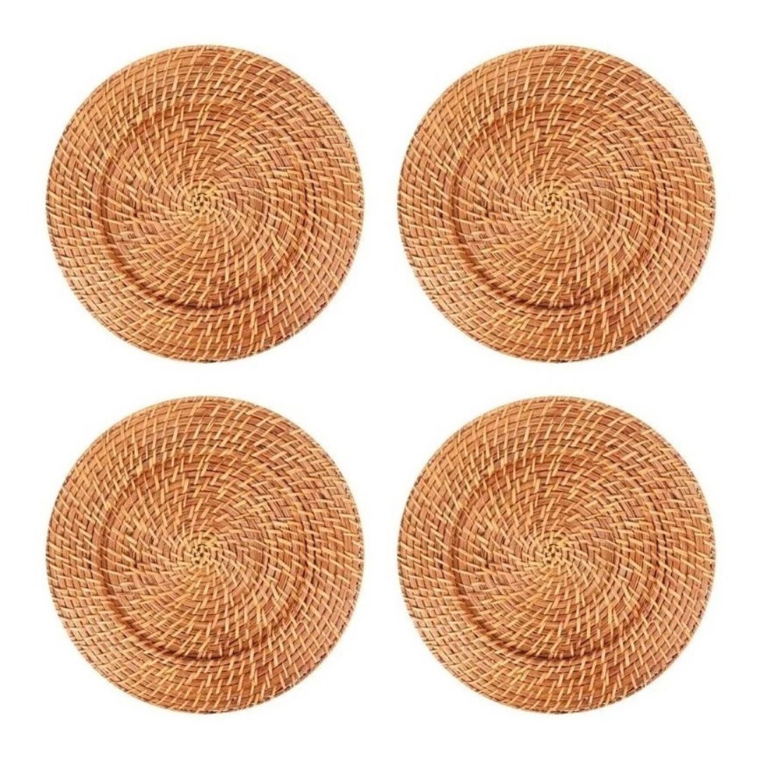 Kit Sousplat Redondo em Rattan Bambu Bambu013 Cozinha com Estilo Marron Claro 4 Peças 