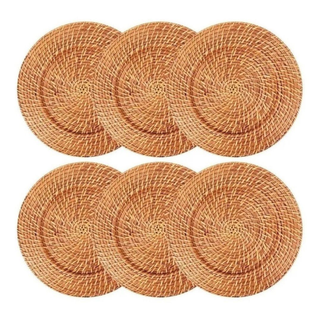 Kit Sousplat Redondo em Rattan Bambu Bambu013 Cozinha com Estilo Marron Claro 6 Peças 
