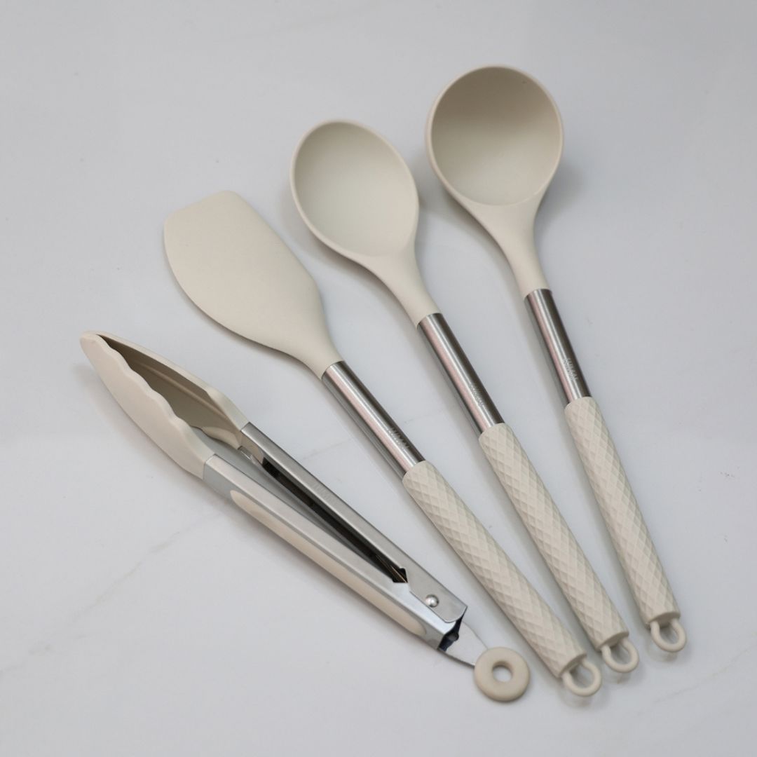 Kit Utensílios de Cozinha Silicone e Aço Inox com Balde Organizador - 8 Peças Forno e Fogão020 Cozinha com Estilo 