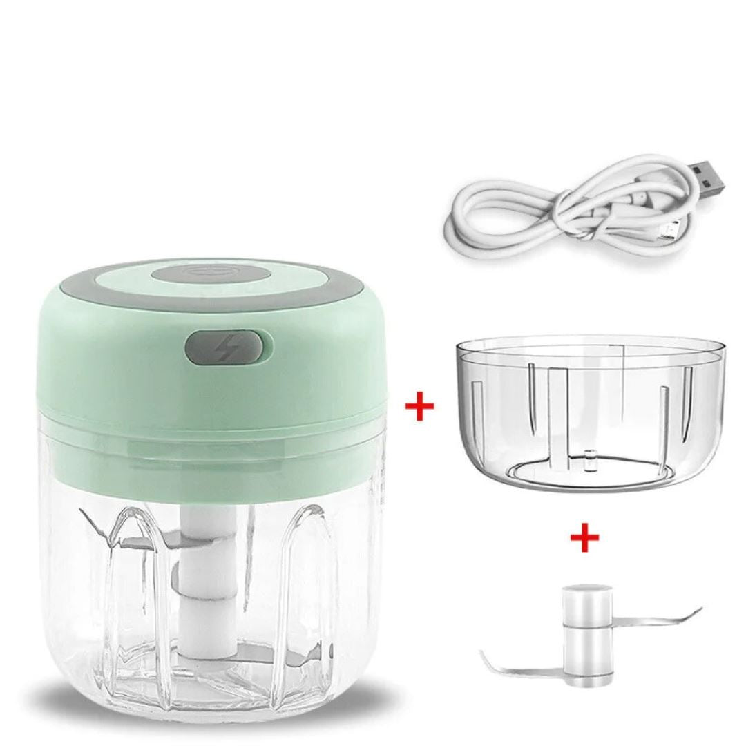 Mini Processador de Alimentos Elétrico Portátil - Triturador de Ingredientes Utilidades006 Cozinha com Estilo Verde Kit Completo (250ml + 100ml) 