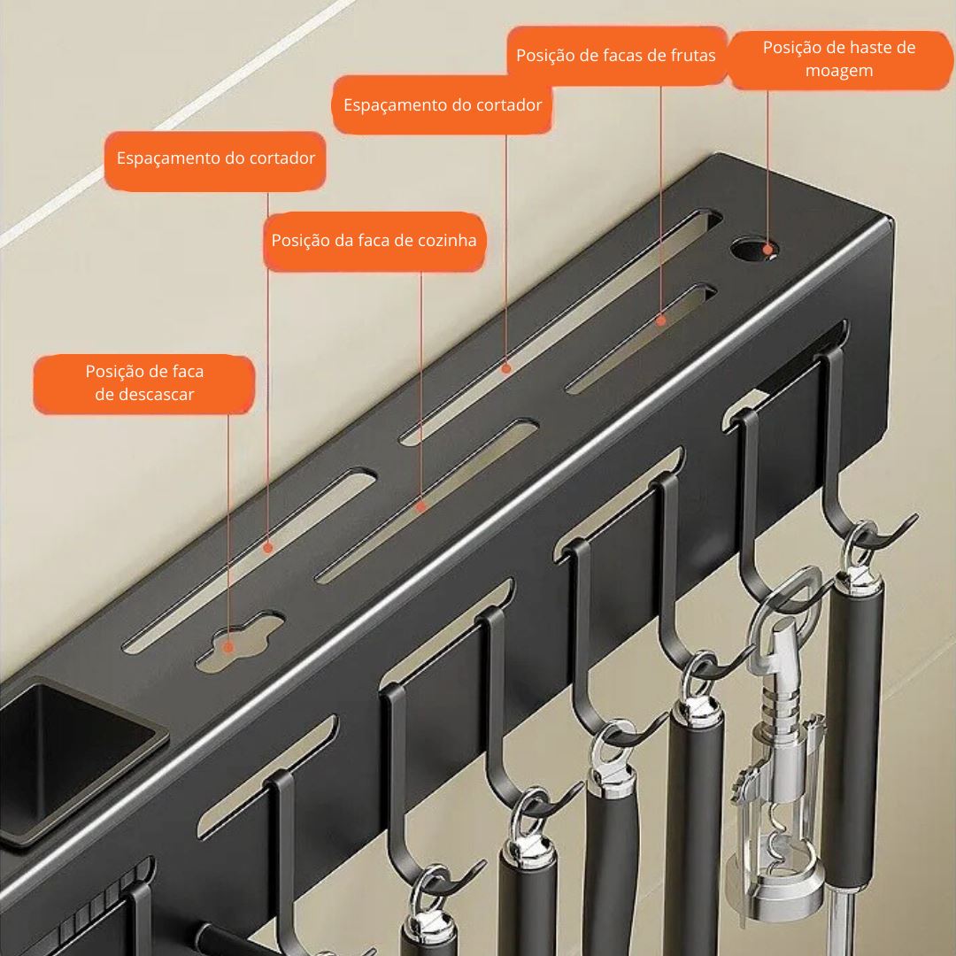 Organizador de Parede para Utensílios de Cozinha em Aço Inoxidável - Solução de Organização Funcional Organizadores006 Cozinha com Estilo 