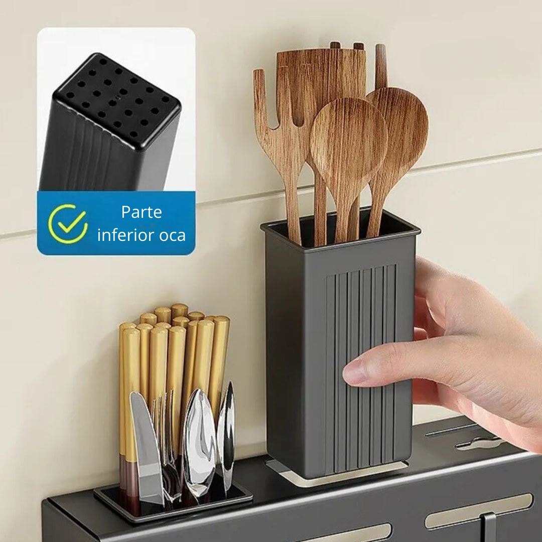 Organizador de Parede para Utensílios de Cozinha em Aço Inoxidável - Solução de Organização Funcional Organizadores006 Cozinha com Estilo 