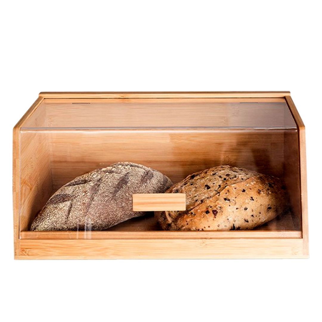 Porta Pão de Bambu com Tampa Acrílica Transparente Mesa Posta055 Cozinha com Estilo 