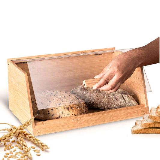 Porta Pão de Bambu com Tampa Acrílica Transparente Mesa Posta055 Cozinha com Estilo 