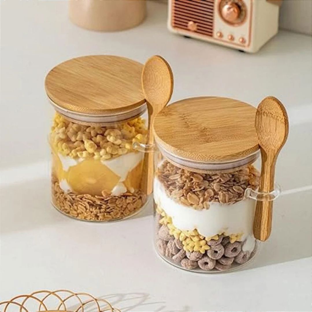 Pote de Vidro Hermético com Tampa de Bambu e Colher Utilidades030 Cozinha com Estilo 