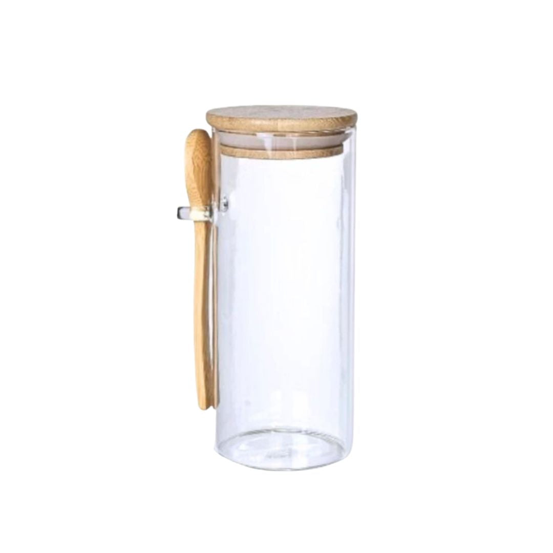 Pote de Vidro Hermético com Tampa de Bambu e Colher Utilidades030 Cozinha com Estilo 410ml 
