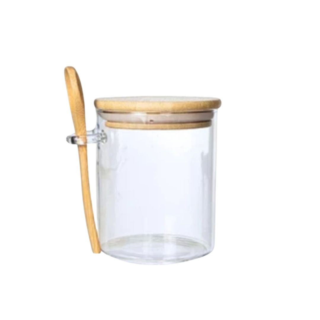 Pote de Vidro Hermético com Tampa de Bambu e Colher Utilidades030 Cozinha com Estilo 440ml 