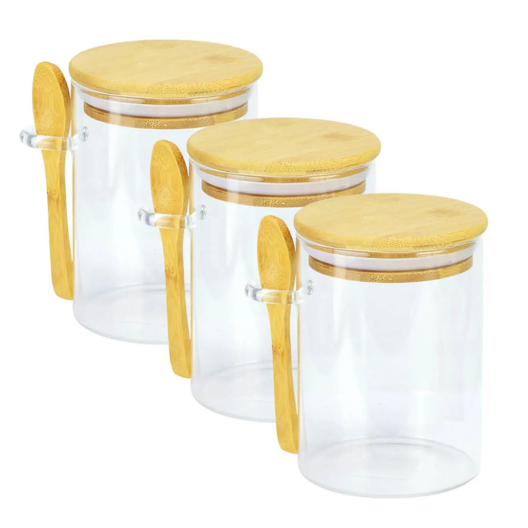 Pote de Vidro Hermético com Tampa de Bambu e Colher Utilidades030 Cozinha com Estilo 