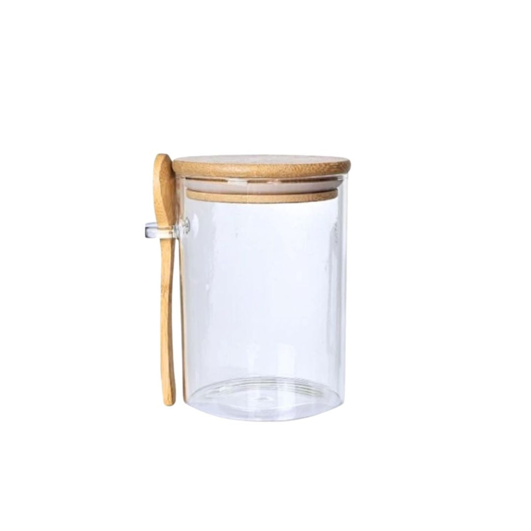 Pote de Vidro Hermético com Tampa de Bambu e Colher Utilidades030 Cozinha com Estilo 550ml 