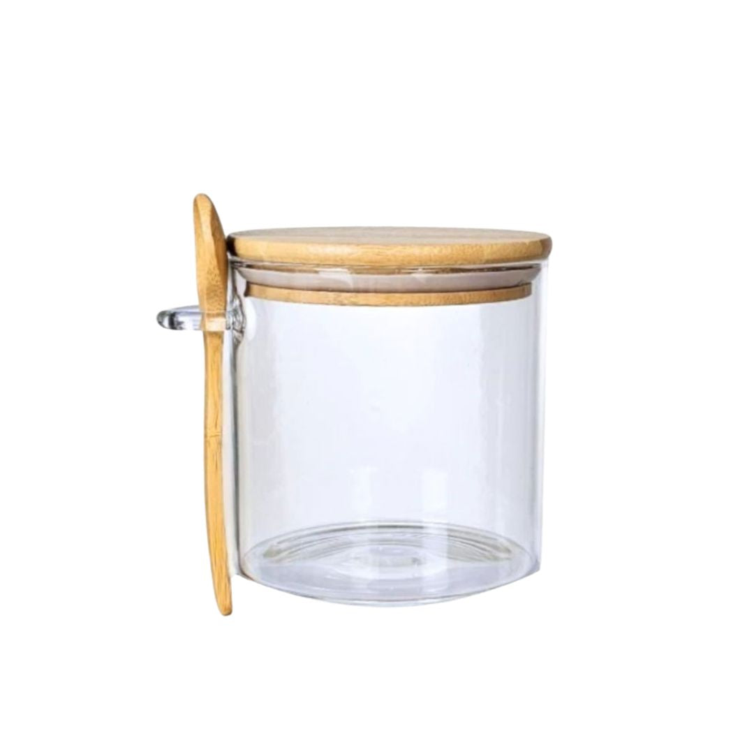 Pote de Vidro Hermético com Tampa de Bambu e Colher Utilidades030 Cozinha com Estilo 610ml 