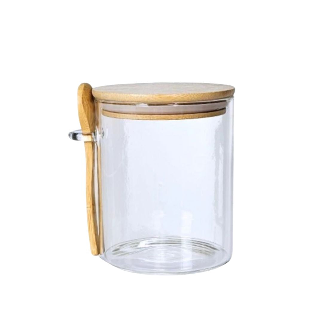 Pote de Vidro Hermético com Tampa de Bambu e Colher Utilidades030 Cozinha com Estilo 750ml 