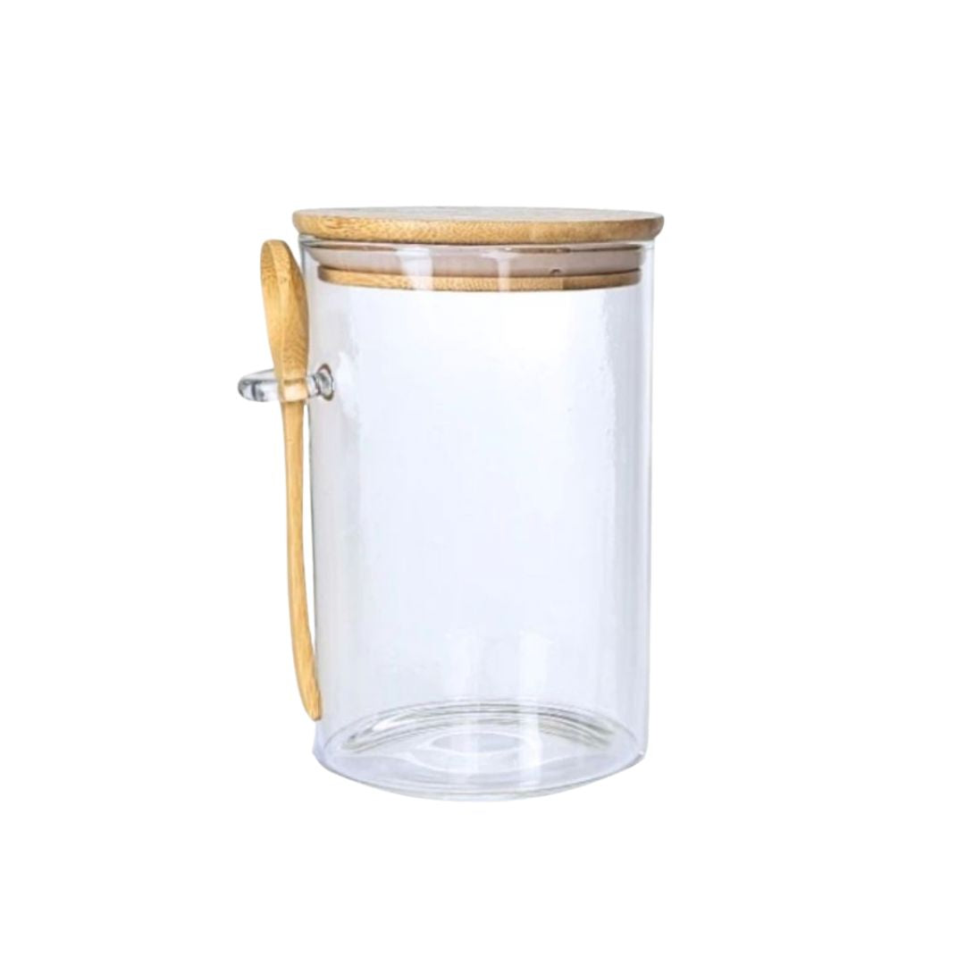 Pote de Vidro Hermético com Tampa de Bambu e Colher Utilidades030 Cozinha com Estilo 990ml 