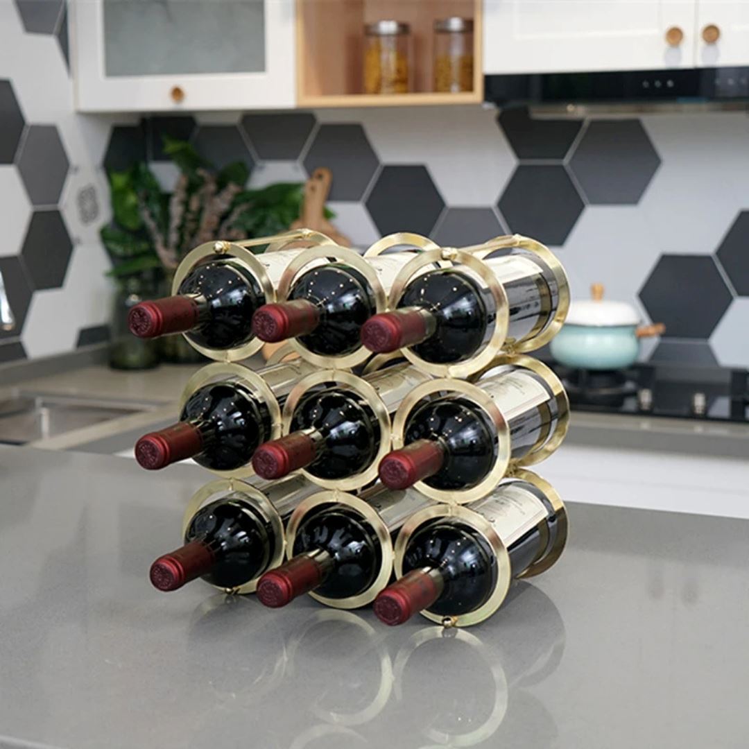 Suporte de Garrafas de Vinho em Metal Dourado - Organizador Elegante para sua Cozinha Decoração016 Cozinha com Estilo 