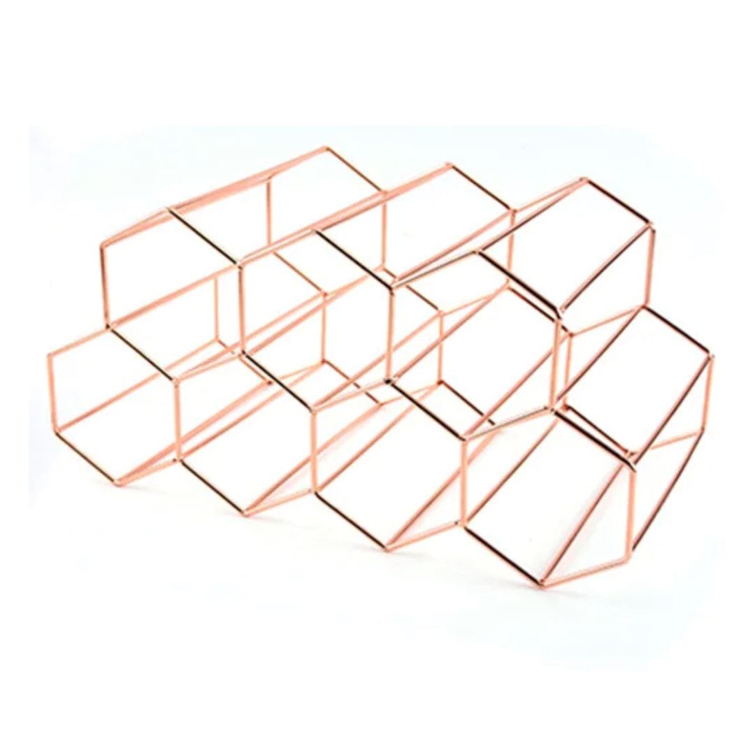 Suporte de Vinho Hexagonal Moderno - Porta Garrafas de Colmeia para 9 Unidades Decoração017 Cozinha com Estilo Rose Gold 