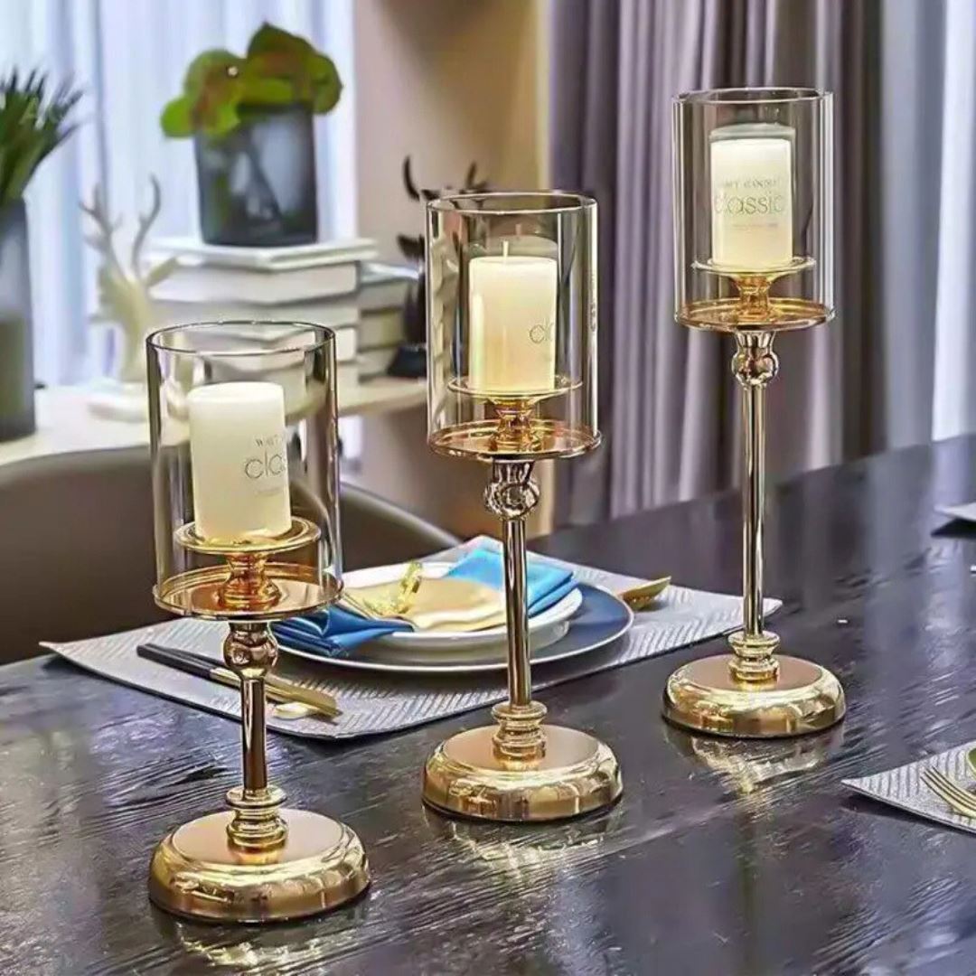 Suporte Dourado para Velas Vintage em Metal - Decoração Luxuosa Decoração010 Cozinha com Estilo 