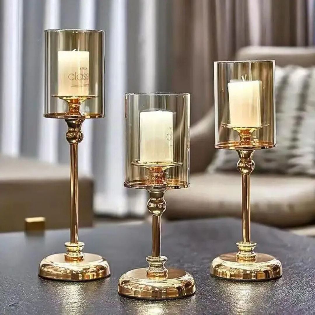 Suporte Dourado para Velas Vintage em Metal - Decoração Luxuosa Decoração010 Cozinha com Estilo 