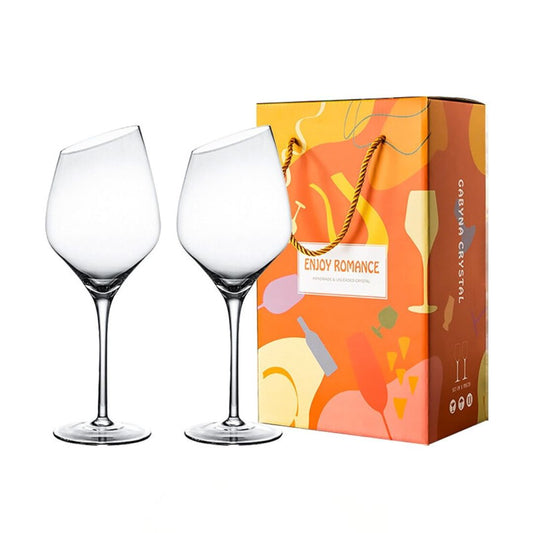 Taça Oblíqua de Pé Alto em Cristal Transparente 410ml - Elegância para seus Dias (2 Unidades) Mesa Posta049 Cozinha com Estilo 