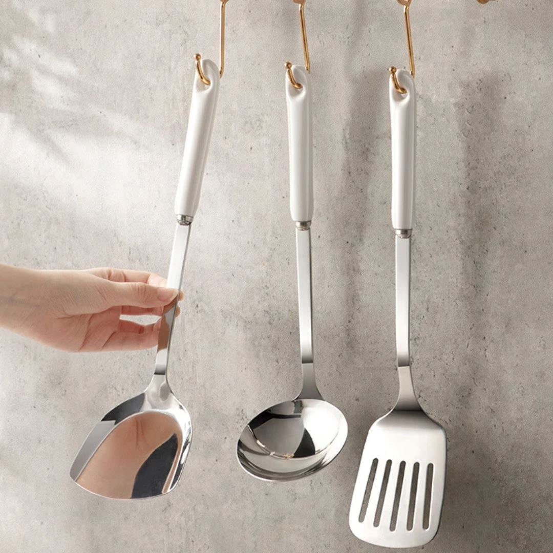 Utensílios Elegantes em Aço Inox - Organizador de Cozinha Funcional Cozinha com Estilo 