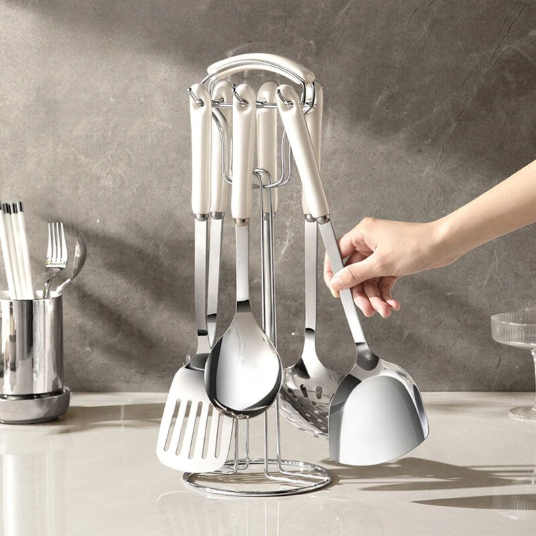 Utensílios Elegantes em Aço Inox - Organizador de Cozinha Funcional Cozinha com Estilo 